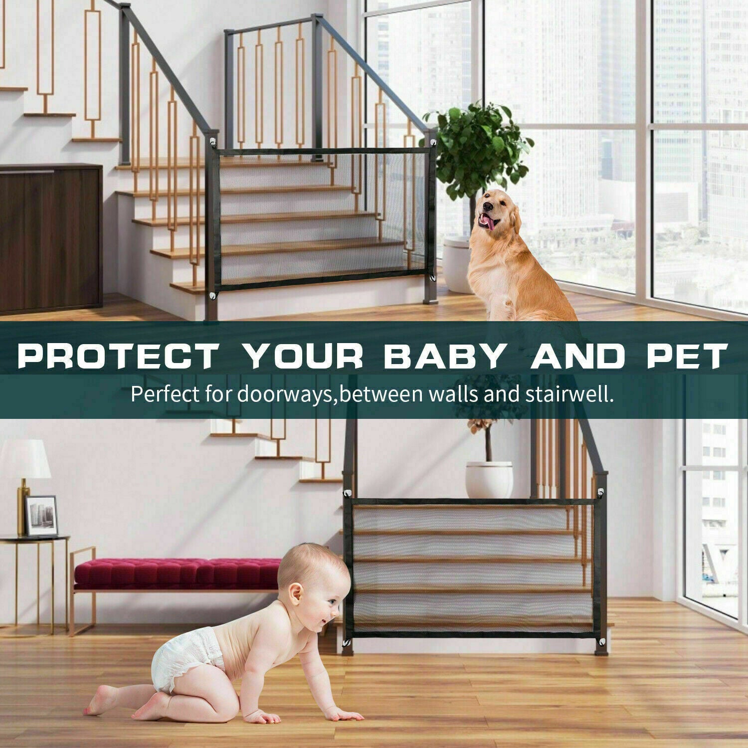 Adjustable Pet Safety Gate - Indoor Barrier