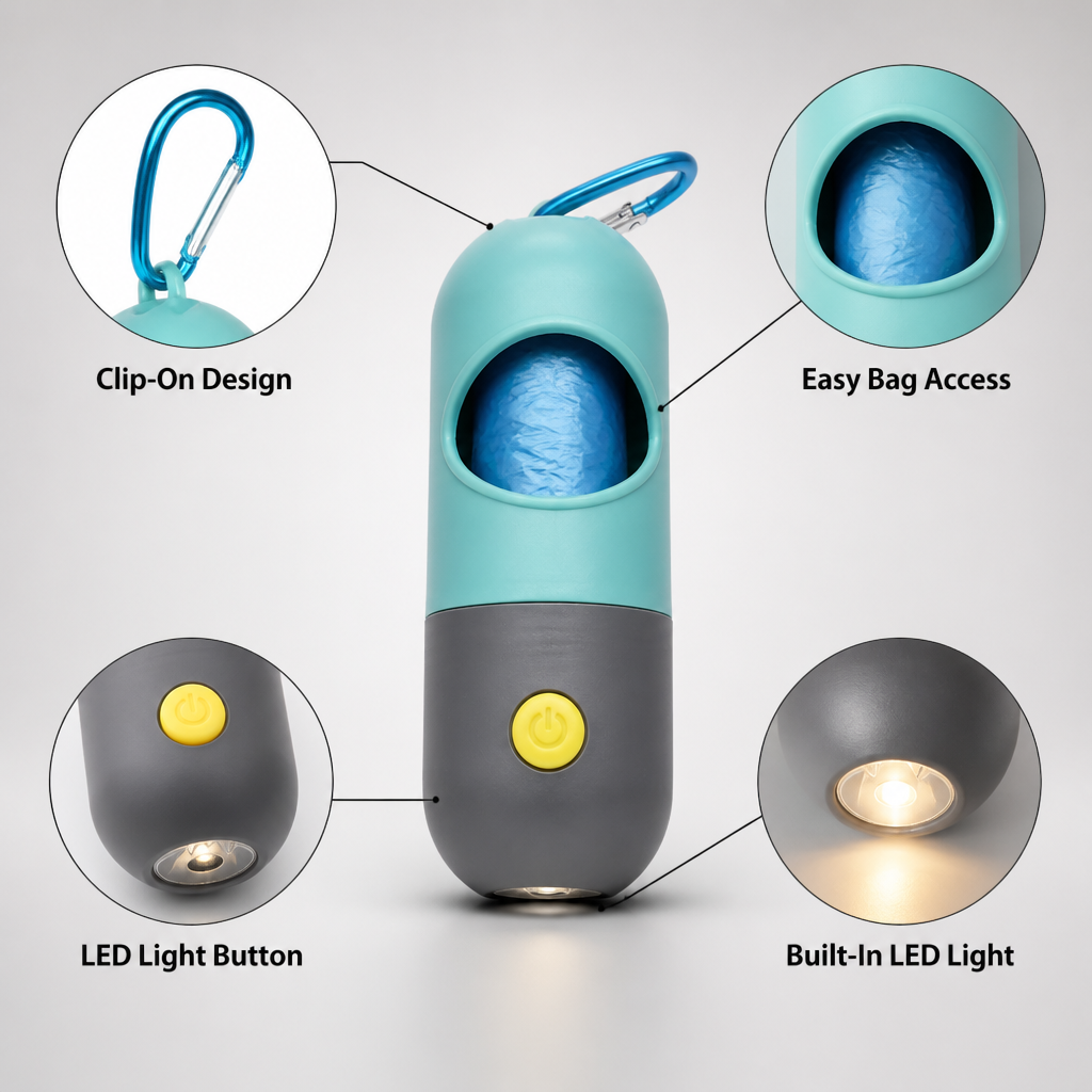 Led Light Pet Waste Bag Dispenser
