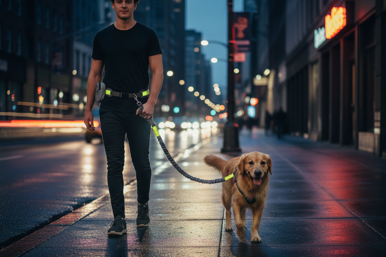 Hands-Free Leash – Nighttime Urban Walk