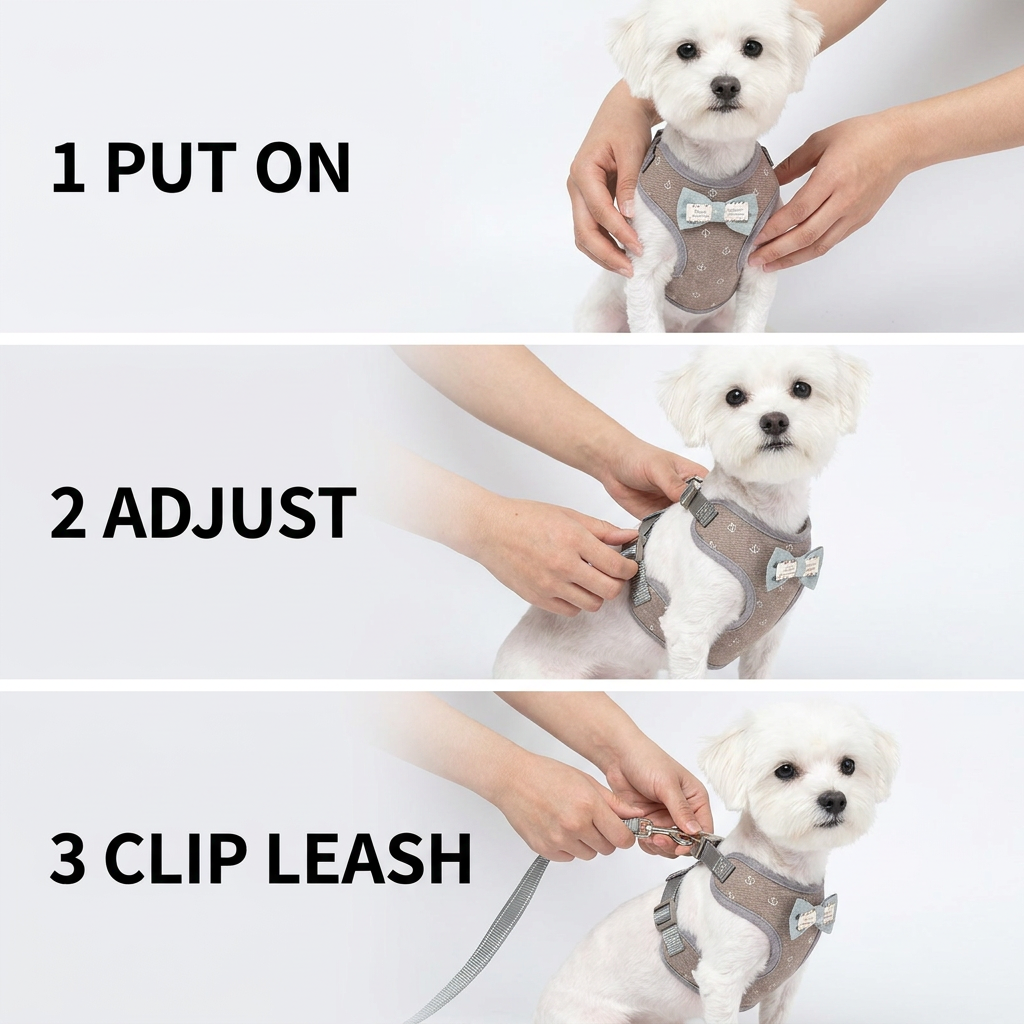 How to use - put on, adjust, clip leash