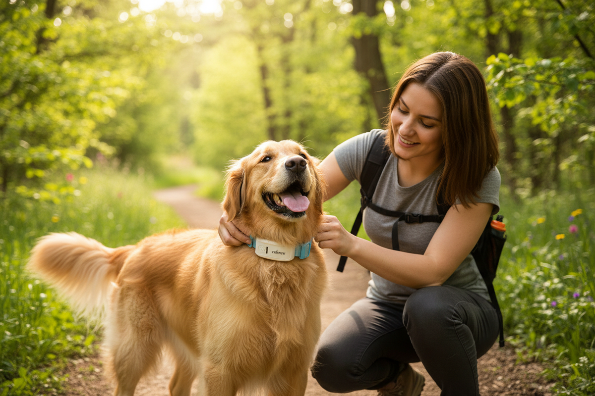 Vlasnik stavlja GPS tracker psu u prirodi